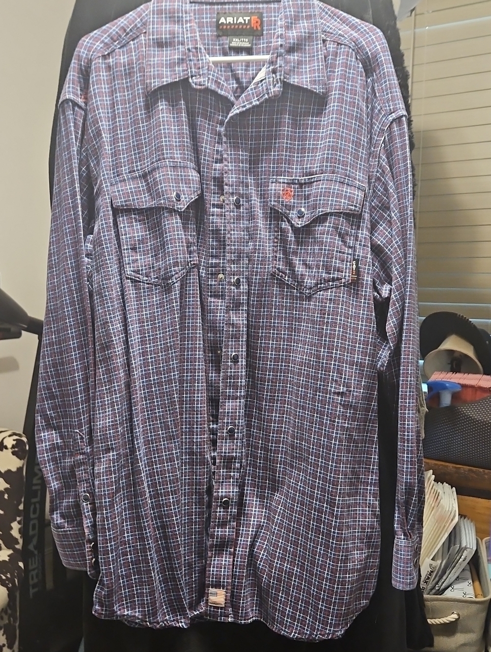 Ariat FR Men's Blue and White Plaid Button-Down Shirt